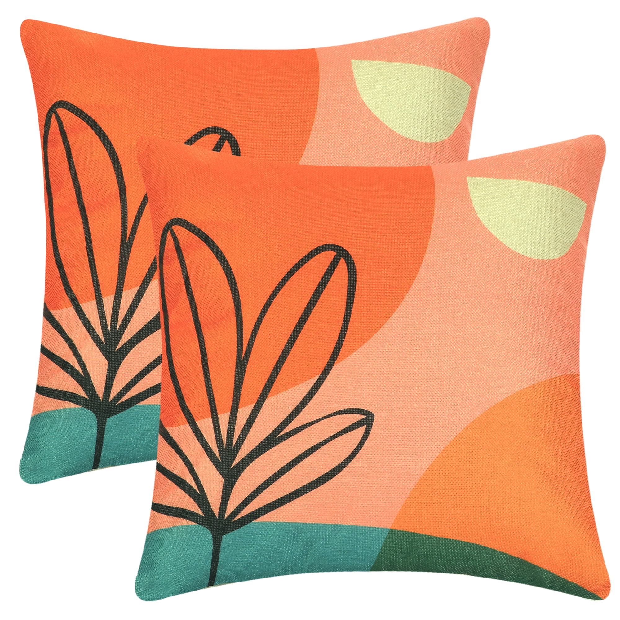 Unique Bargains Linen Printed Contemporary Decorative Throw Pillow Cover (2 Count) Orange-1 18" x 18"