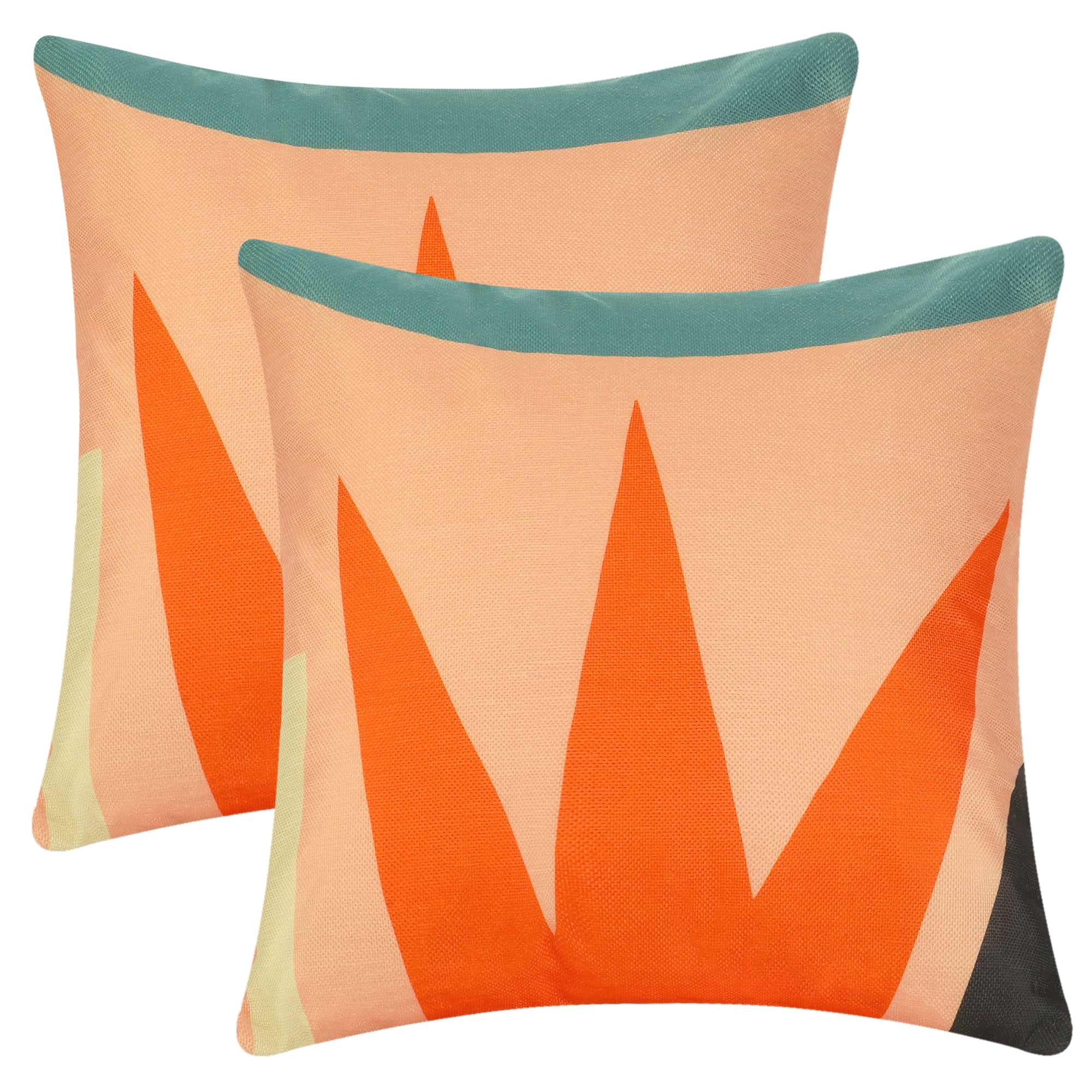 Unique Bargains Linen Printed Contemporary Decorative Throw Pillow Cover (2 Count) Orange-2 18" x 18"