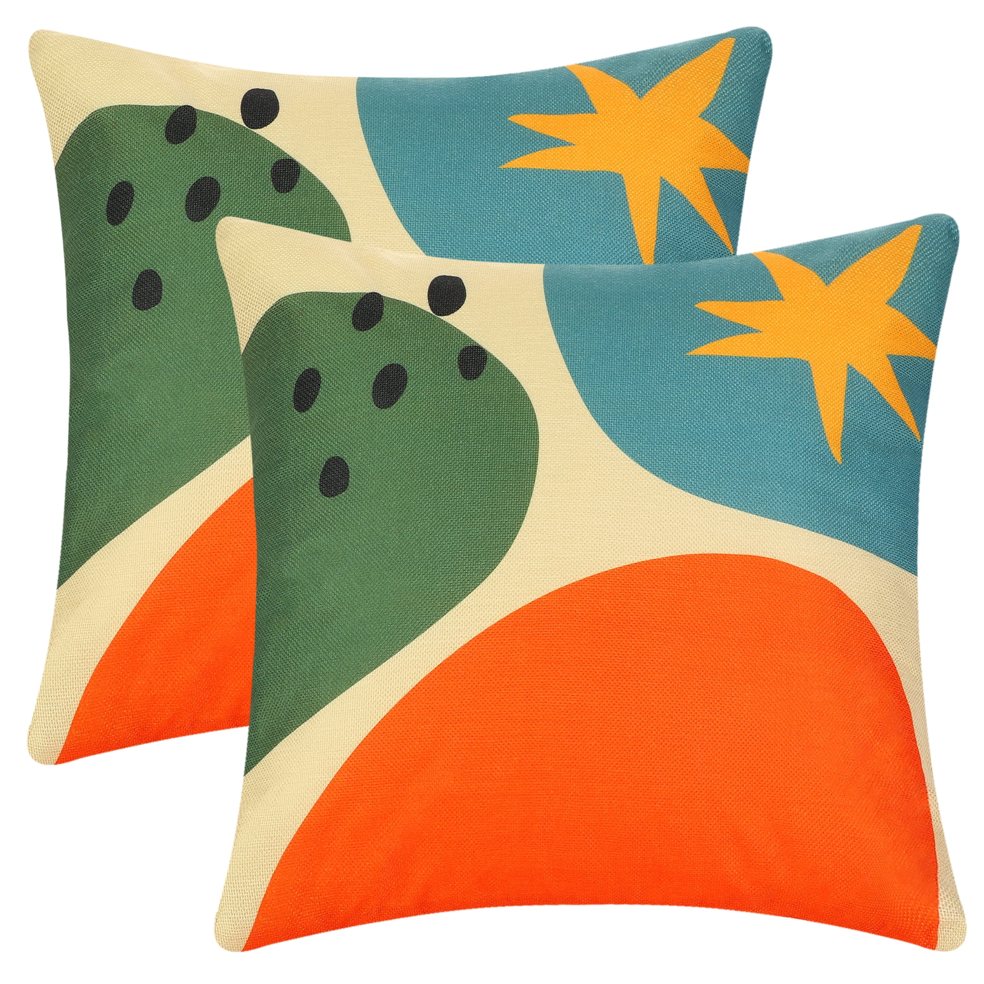 Unique Bargains Linen Printed Contemporary Decorative Throw Pillow Cover (2 Count) Orange-3 18" x 18"