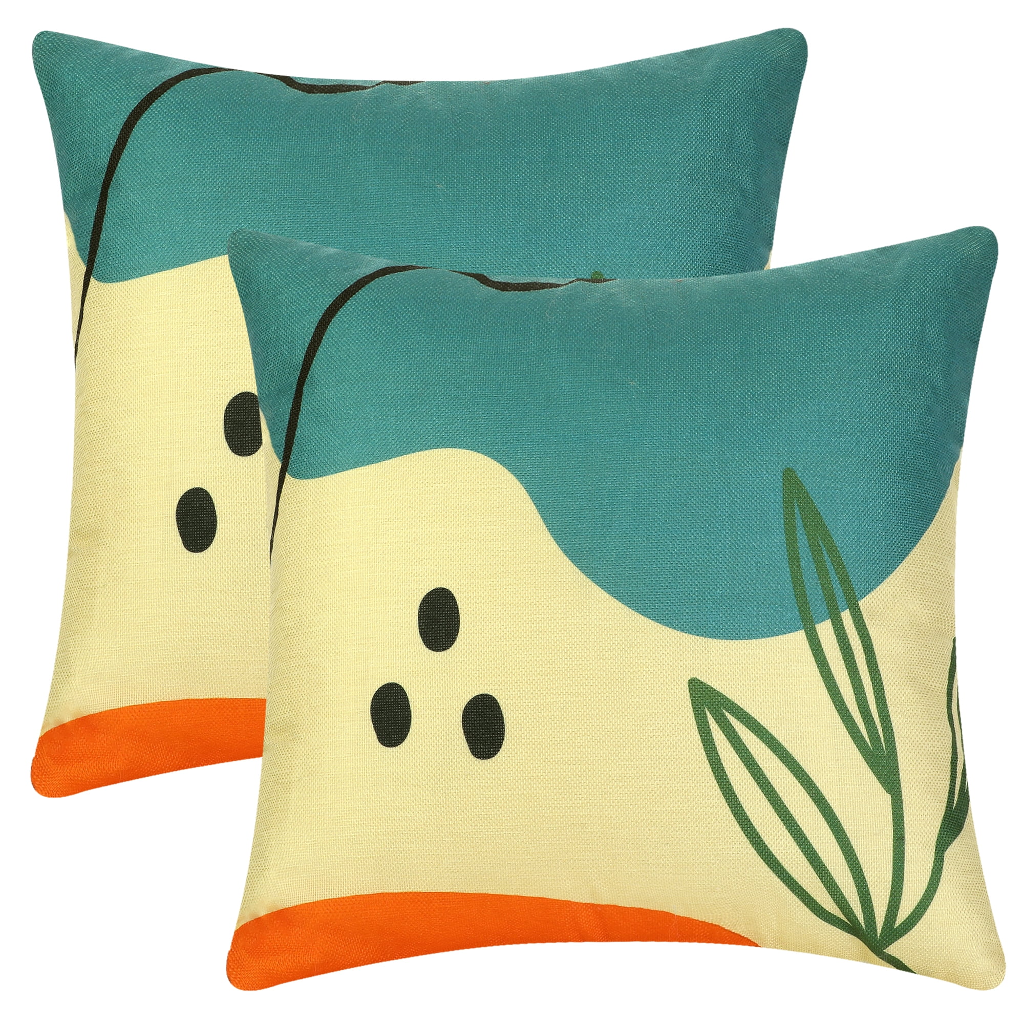 Unique Bargains Linen Printed Contemporary Decorative Throw Pillow Cover (2 Count) Orange-5 18" x 18"