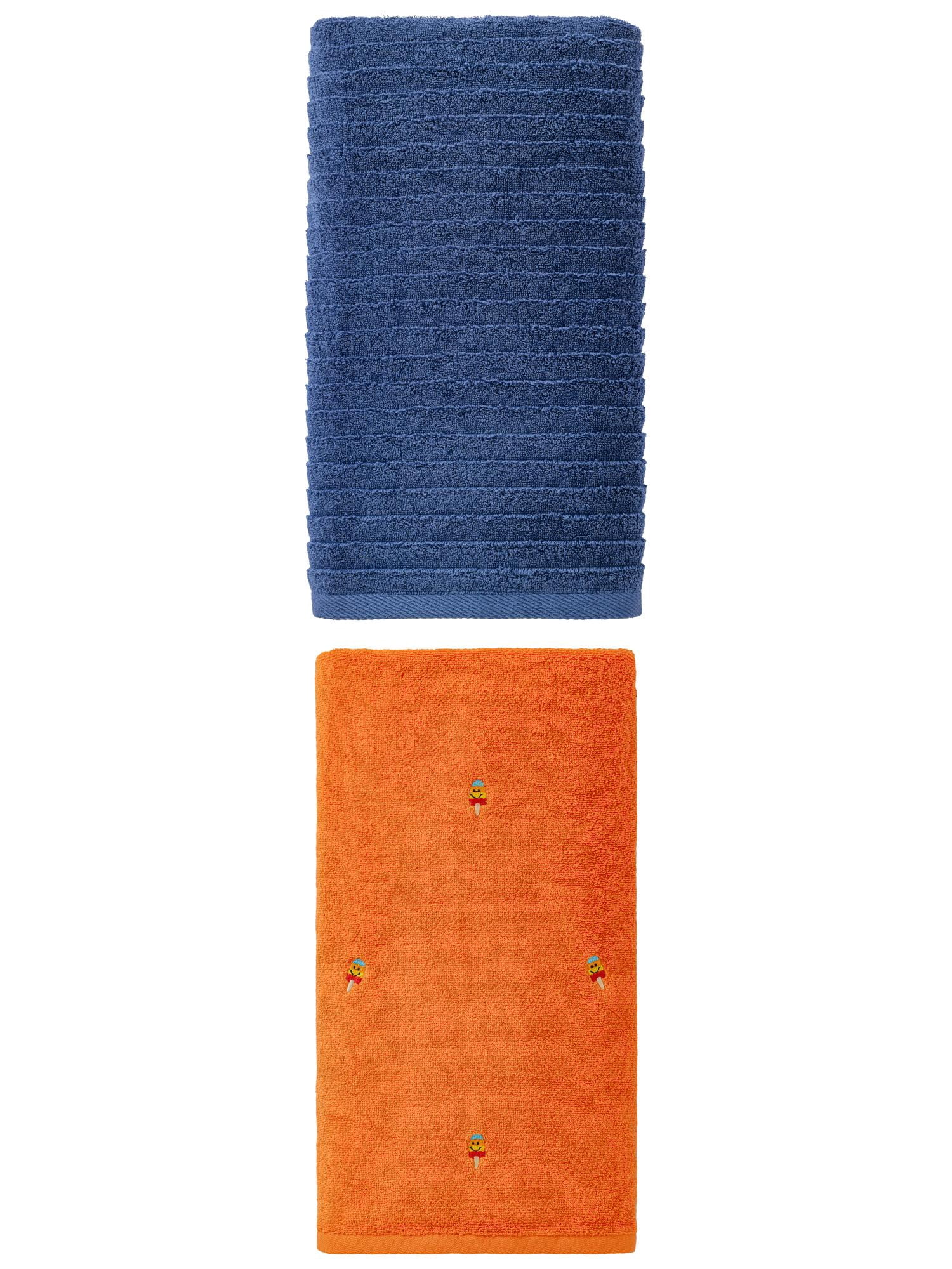 Unique Bargains Lint Free Care Bath Towel 2 Pack Popsicle Orange/Dark Blue 55" x 28"