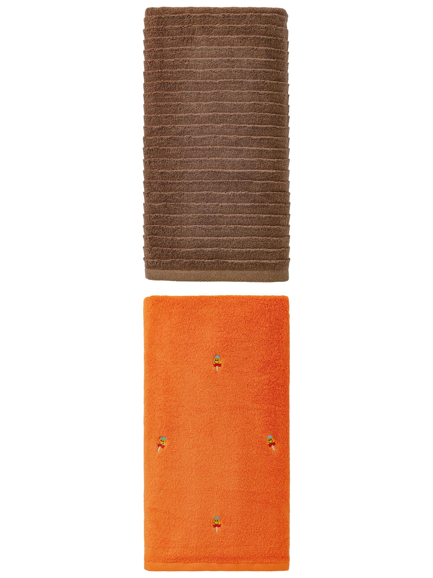 Unique Bargains Lint Free Care Bath Towel 2 Pack Popsicle Orange/Dark Brown 55" x 28"