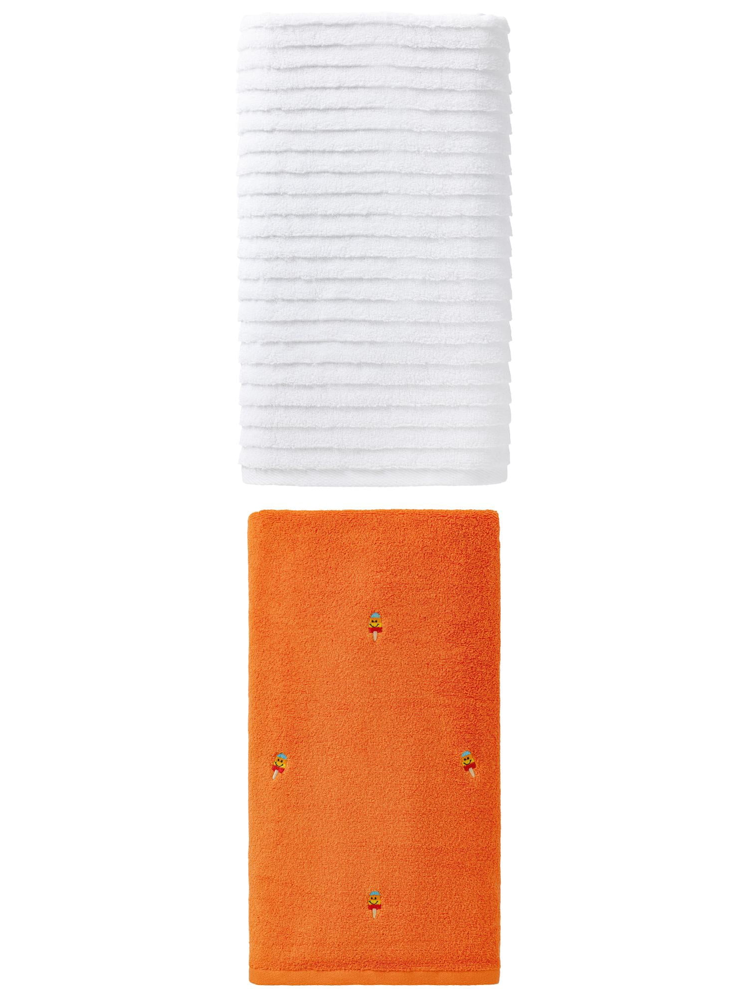 Unique Bargains Lint Free Care Bath Towel 2 Pack Popsicle Orange/White 55" x 28"
