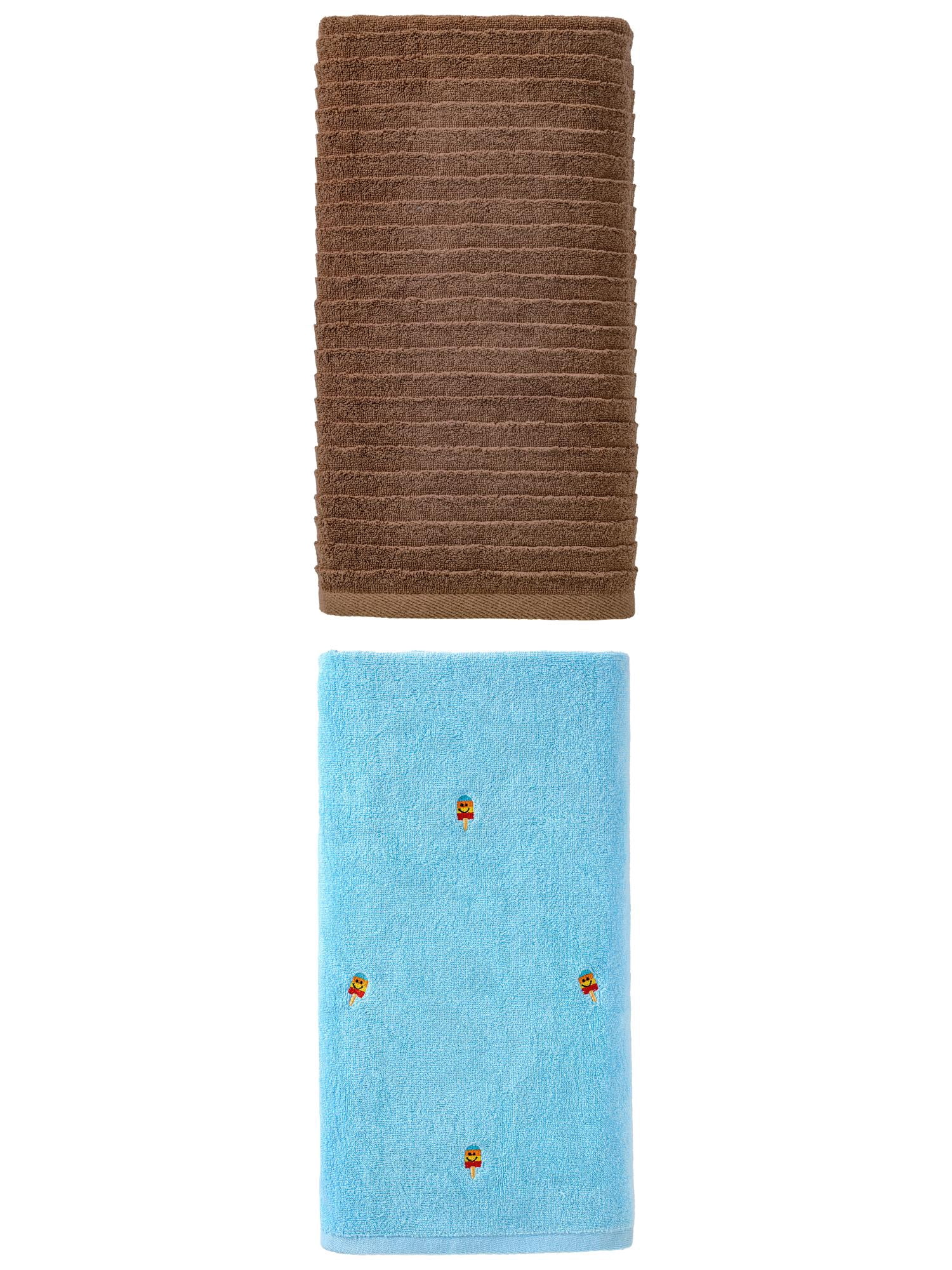 Unique Bargains Lint Free Care Bath Towel 2 Pack Popsicle Blue/Dark Brown 55" x 28"