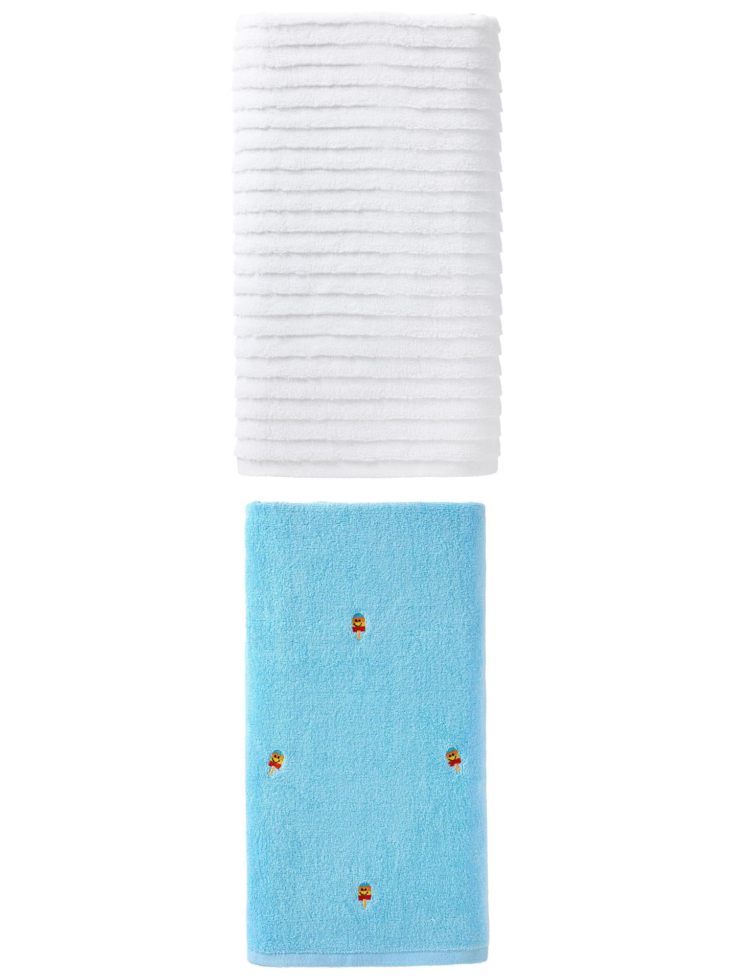 Unique Bargains Lint Free Care Bath Towel 2 Pack Popsicle Blue/White 55" x 28"