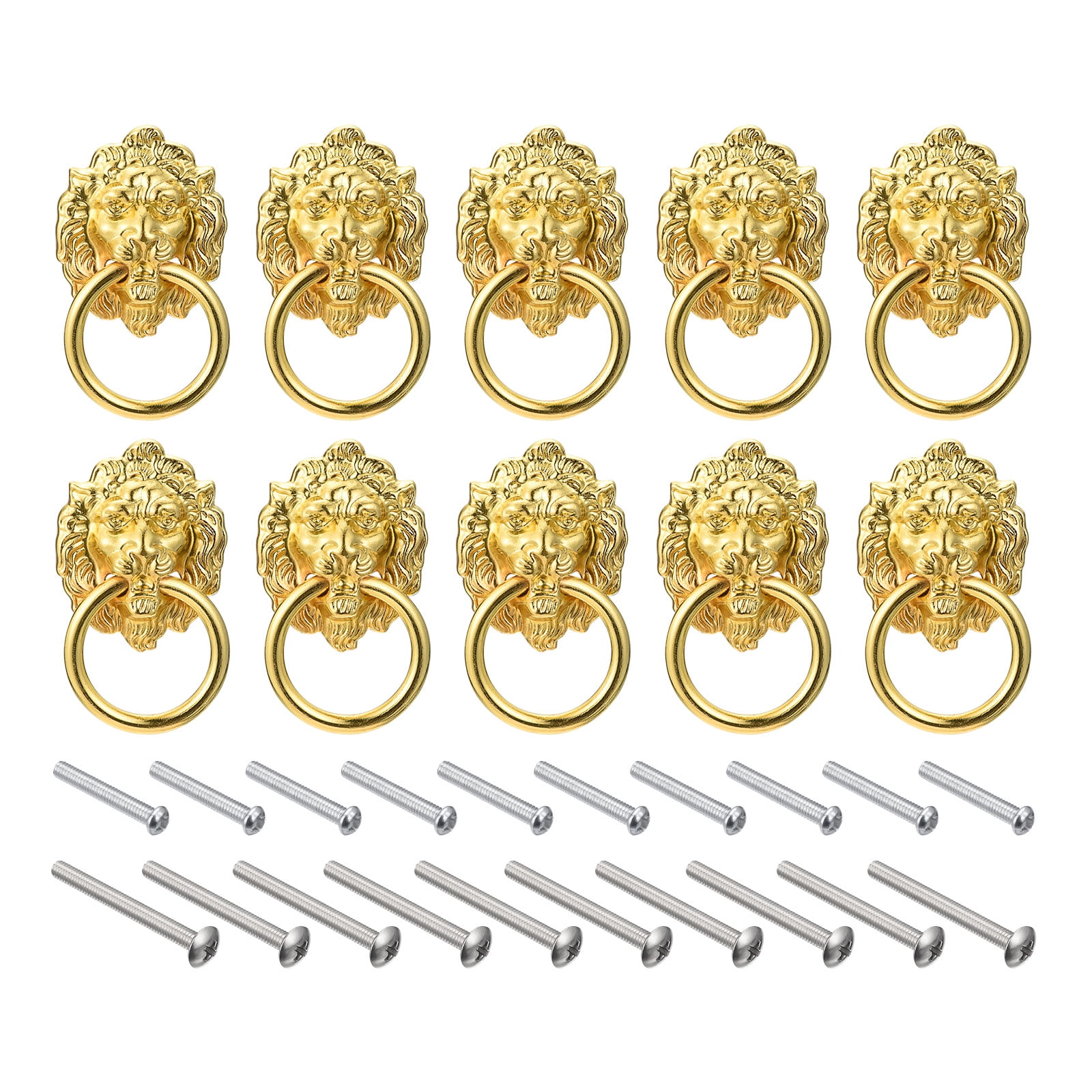 Unique Bargains Lion Drawer Pulls Knob Ring Pulls with Screws for Dresser Wardrobe Gold