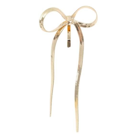 Unique Bargains Long Bow Ponytail Buckle Hair Clip 1 Pc Gold Tone