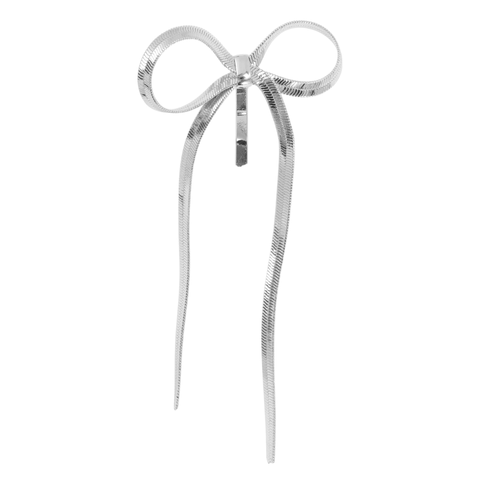 Unique Bargains Long Bow Ponytail Buckle Hair Clip 1 Pc Silver Tone