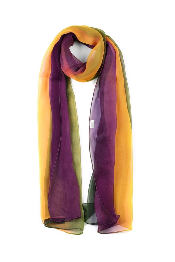 Long Chiffon Lightweight Scarf Gradient Color Scarf for Women Green/Yellow/Purple