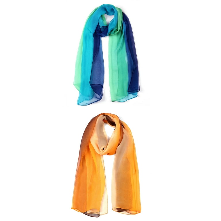 Unique Bargains Long Chiffon Lightweight Scarf Gradient Color Scarves Spring Summer for Women Blue Green Coffee Orange 63 inchx19.6 inch Women s