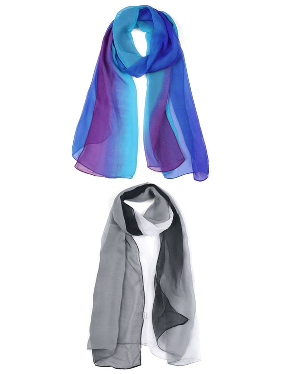Long Chiffon Lightweight Scarf Gradient Color Scarves Spring Summer for Women Royal Blue / Black White 63"x19.6"