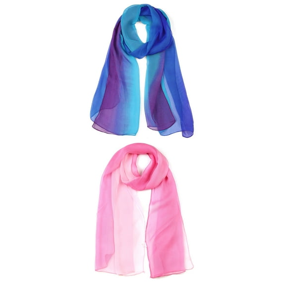 Unique Bargains Long Chiffon Lightweight Scarf Gradient Color Scarves Spring Summer for Women Royal Blue / Pink 63"x19.6"