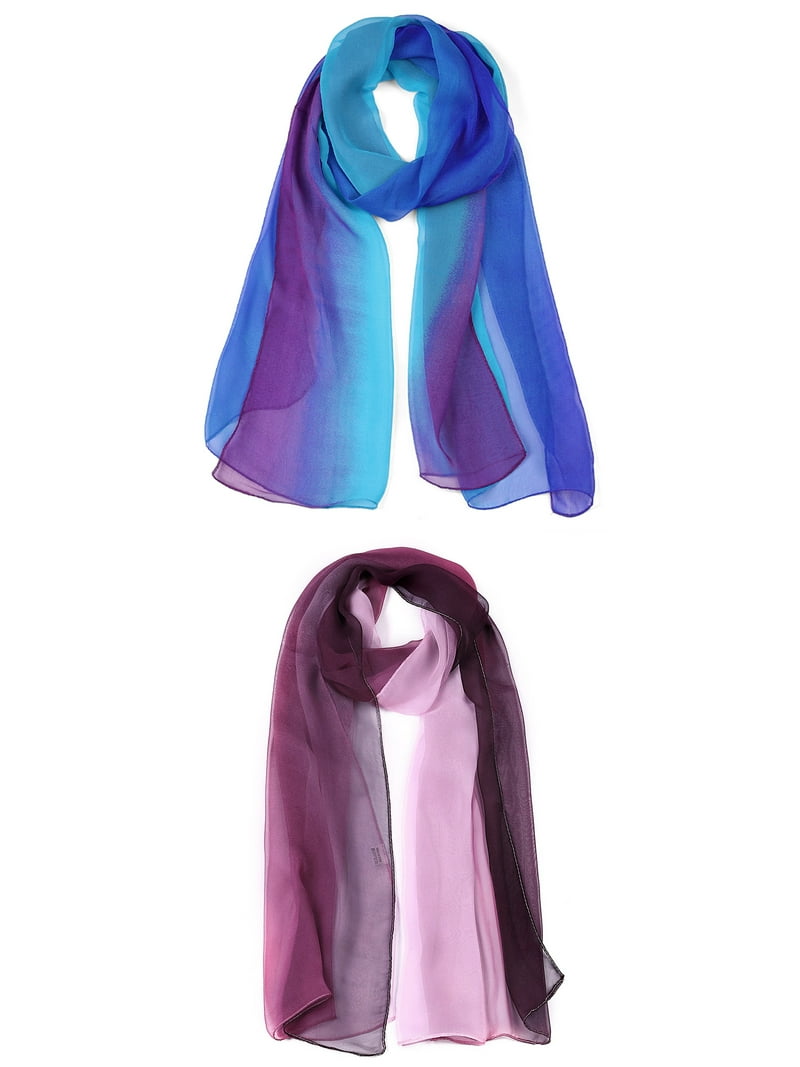 Unique Bargains Long Chiffon Lightweight Scarf Gradient Color