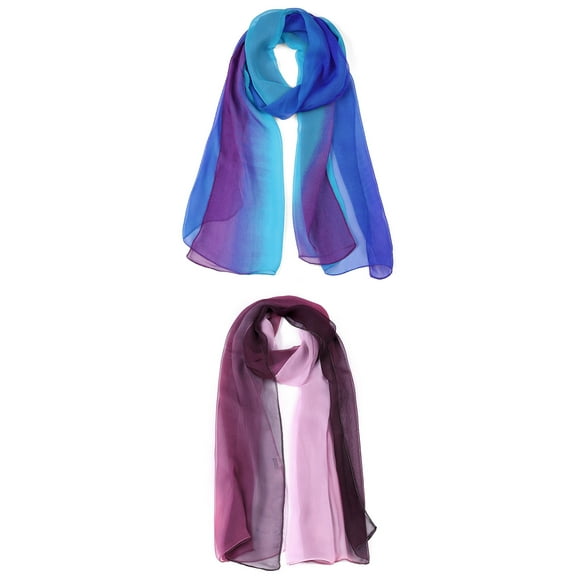 Unique Bargains Long Chiffon Lightweight Scarf Gradient Color Scarves Spring Summer for Women Royal Blue / Purple 63"x19.6"