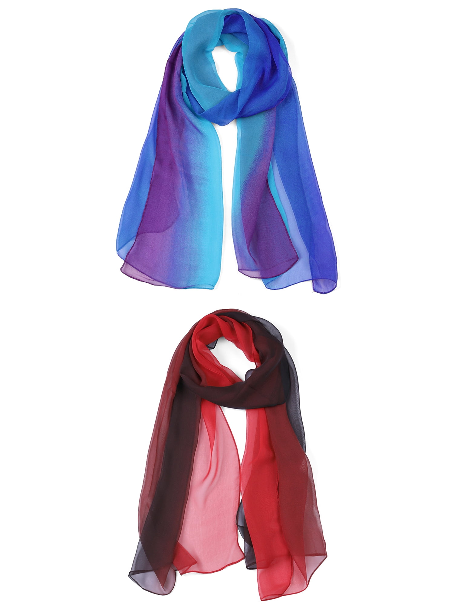 Unique Bargains Long Chiffon Lightweight Scarf Gradient