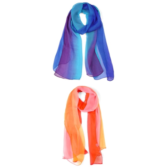 Unique Bargains Long Chiffon Lightweight Scarf Gradient Color Scarves Spring Summer for Women Royal Blue / Red Orange 63"x19.6"