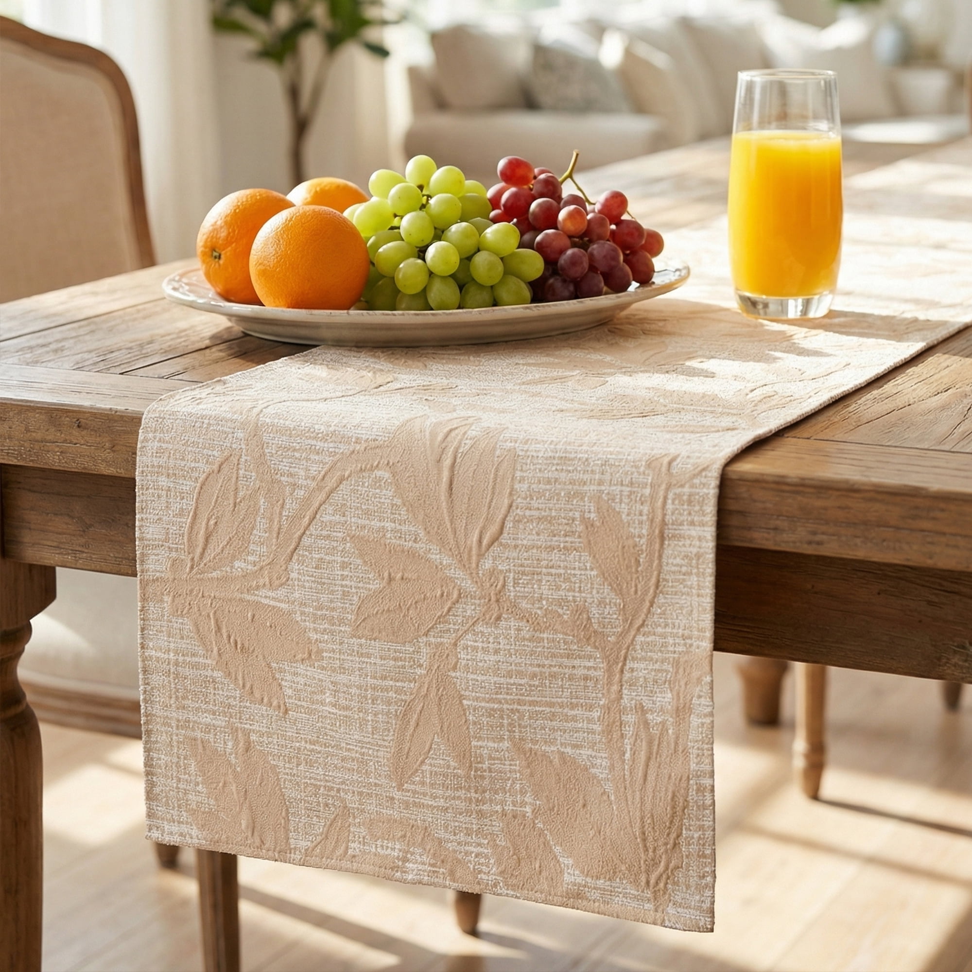 Unique Bargains Long Floral Polyester Table Runner for Kitchen Decor Beige 13.8"x82.7"