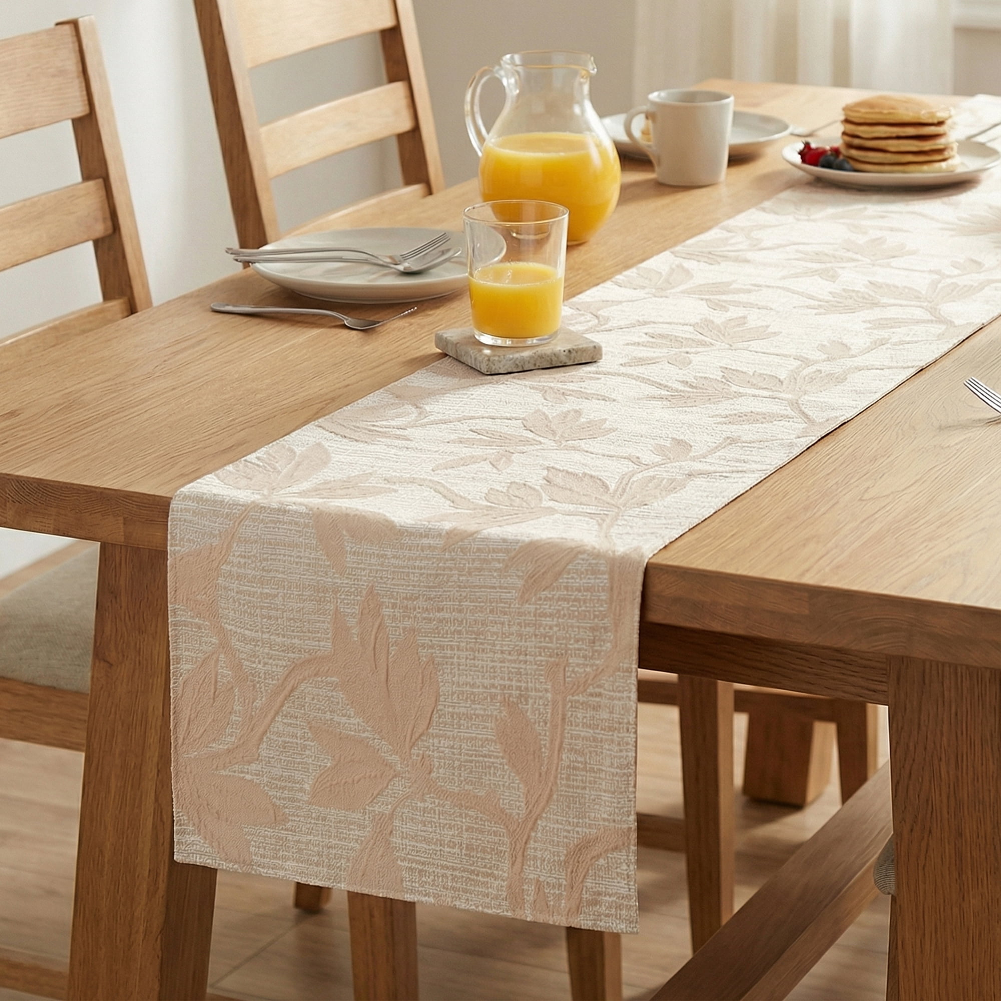 Unique Bargains Long Floral Polyester Table Runner for Kitchen Decor Beige 13.8"x94.5"