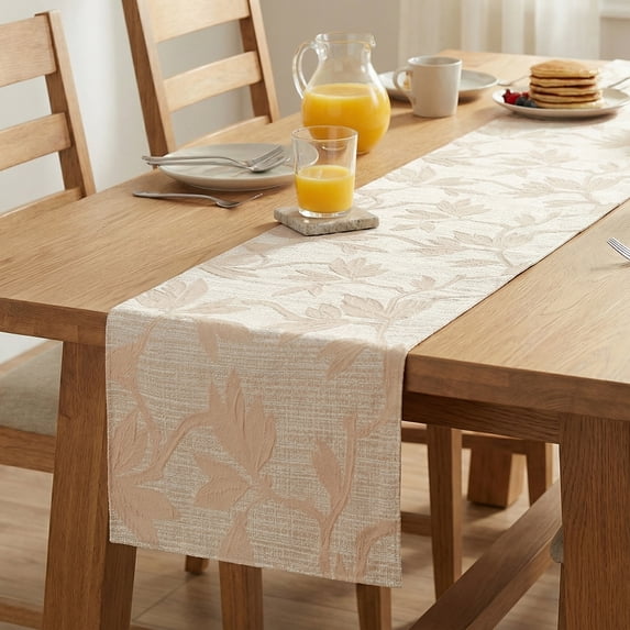 Unique Bargains Long Floral Polyester Table Runner for Kitchen Decor Beige 13.8"x94.5"