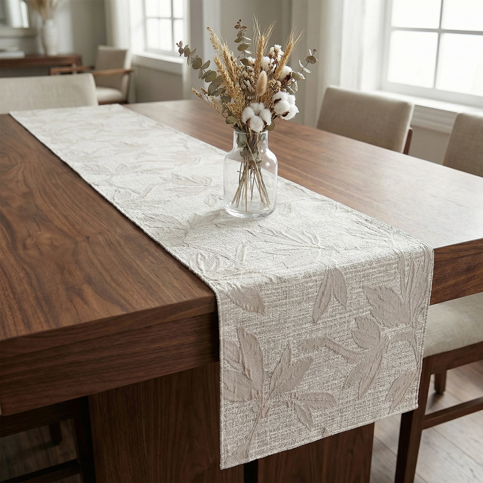 Unique Bargains Long Floral Polyester Table Runner for Kitchen Decor Gray 13.8"x106.3"