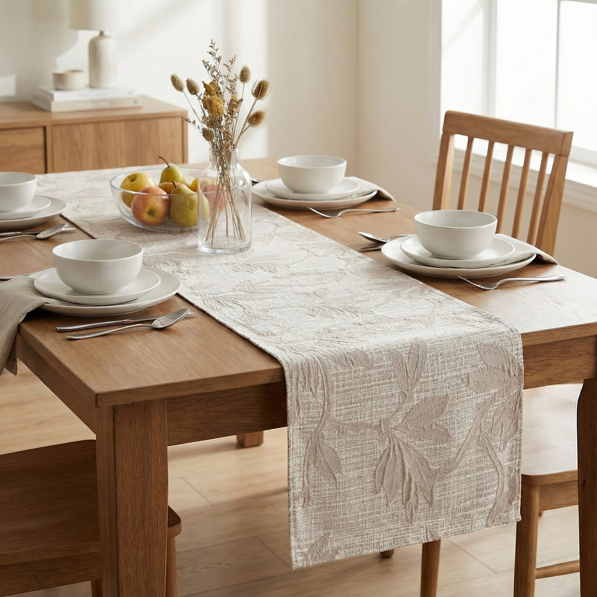 Unique Bargains Long Floral Polyester Table Runner for Kitchen Decor Gray 13.8"x70.9"
