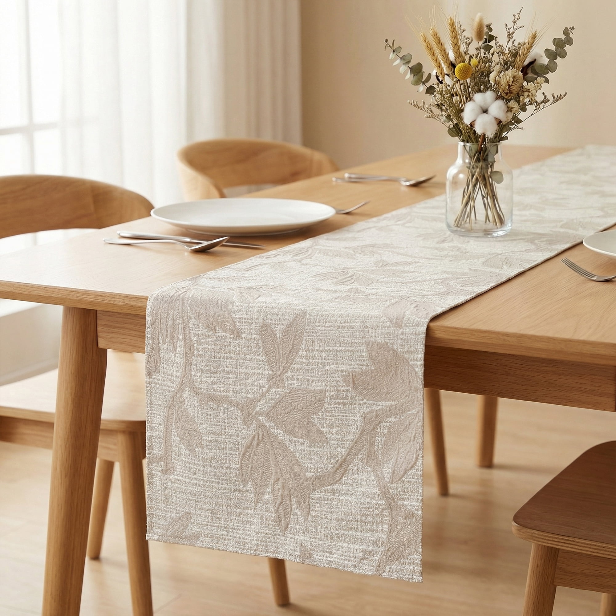 Unique Bargains Long Floral Polyester Table Runner for Kitchen Decor Gray 13.8"x82.7"