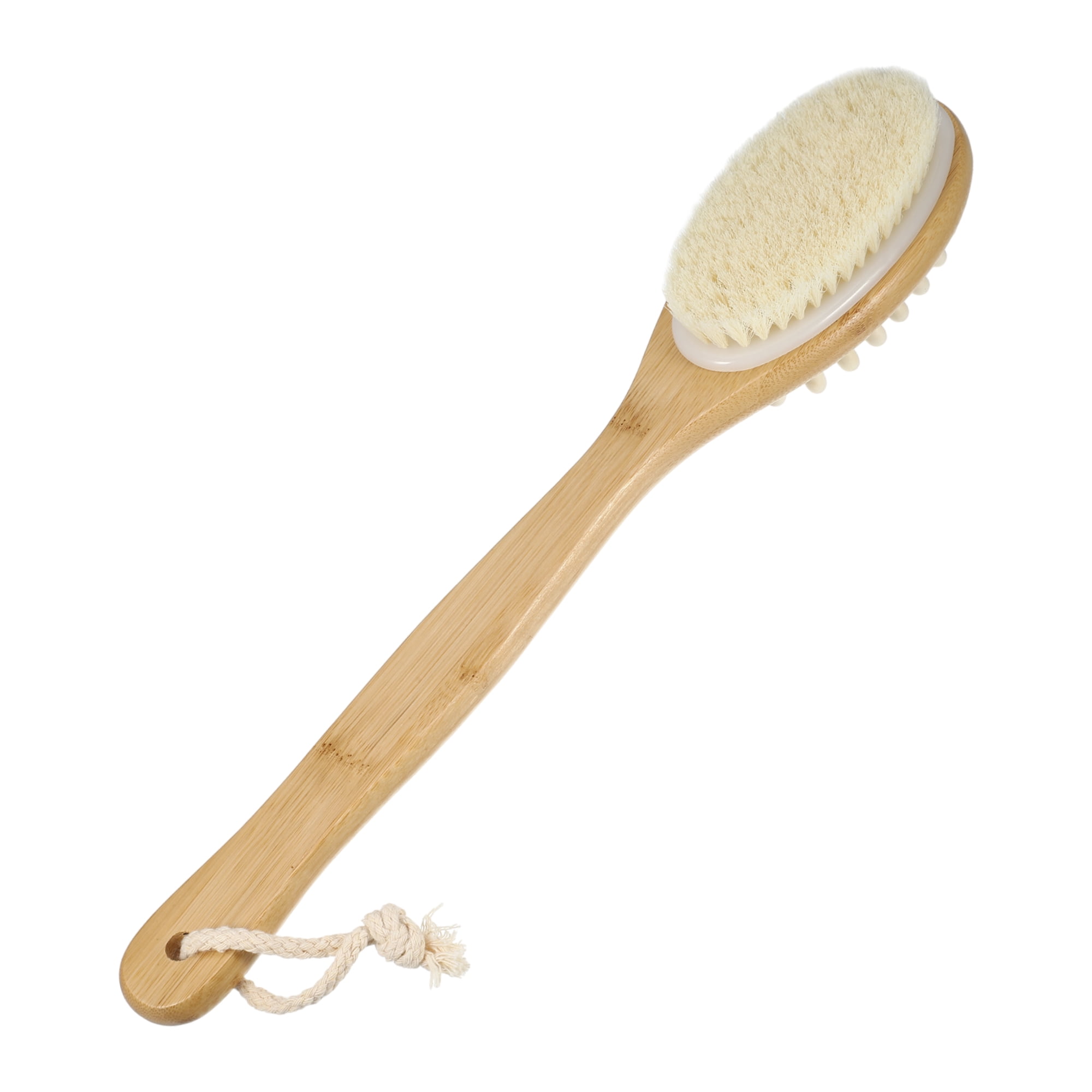 Unique Bargains Long Handle Bath Brush Double Side Scrubber 15.75" Beige 1 Pc