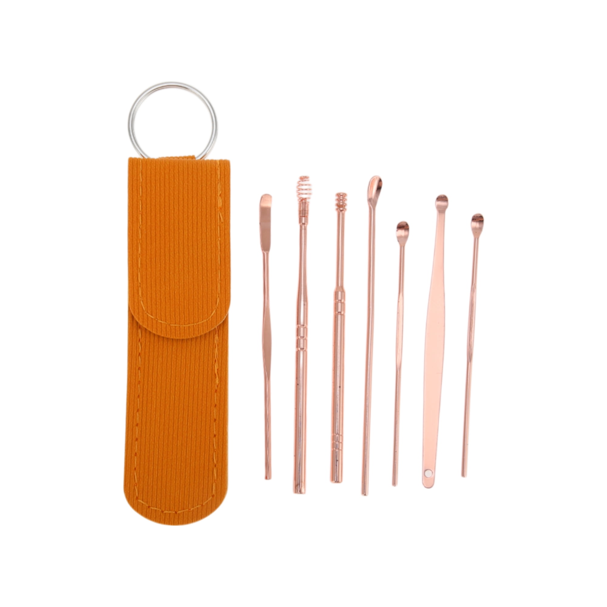 Unique Bargains Long Handle Earwax Cleaning Tool Kit 7Pcs Rose Gold Tone