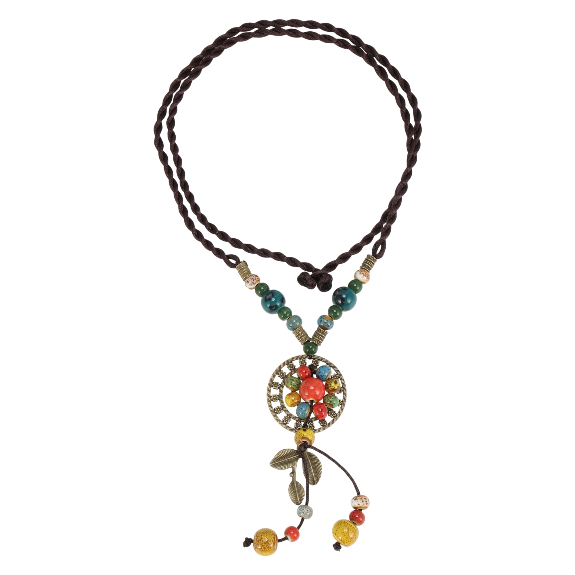 Unique Bargains Long Pendant Bohemian Long Sweater Necklace 12.2" to 15.7" Colorful 1Pc