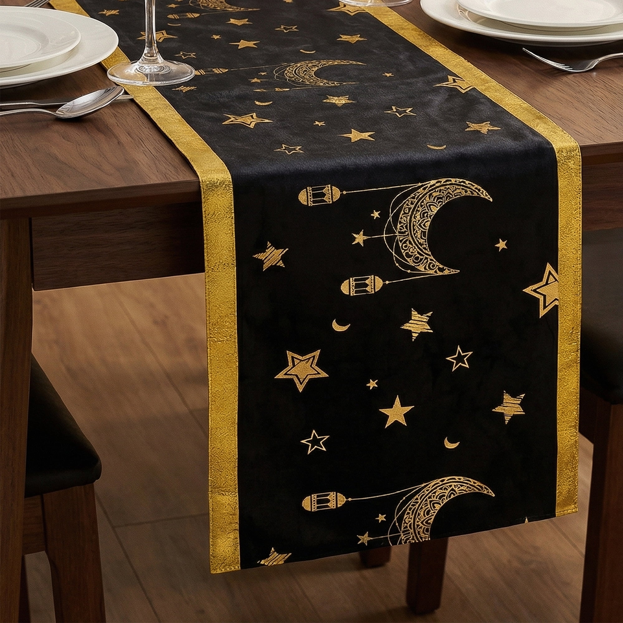 Unique Bargains Long Polyester Kitchen Runner Table Runner for Decor Black 13"x63"