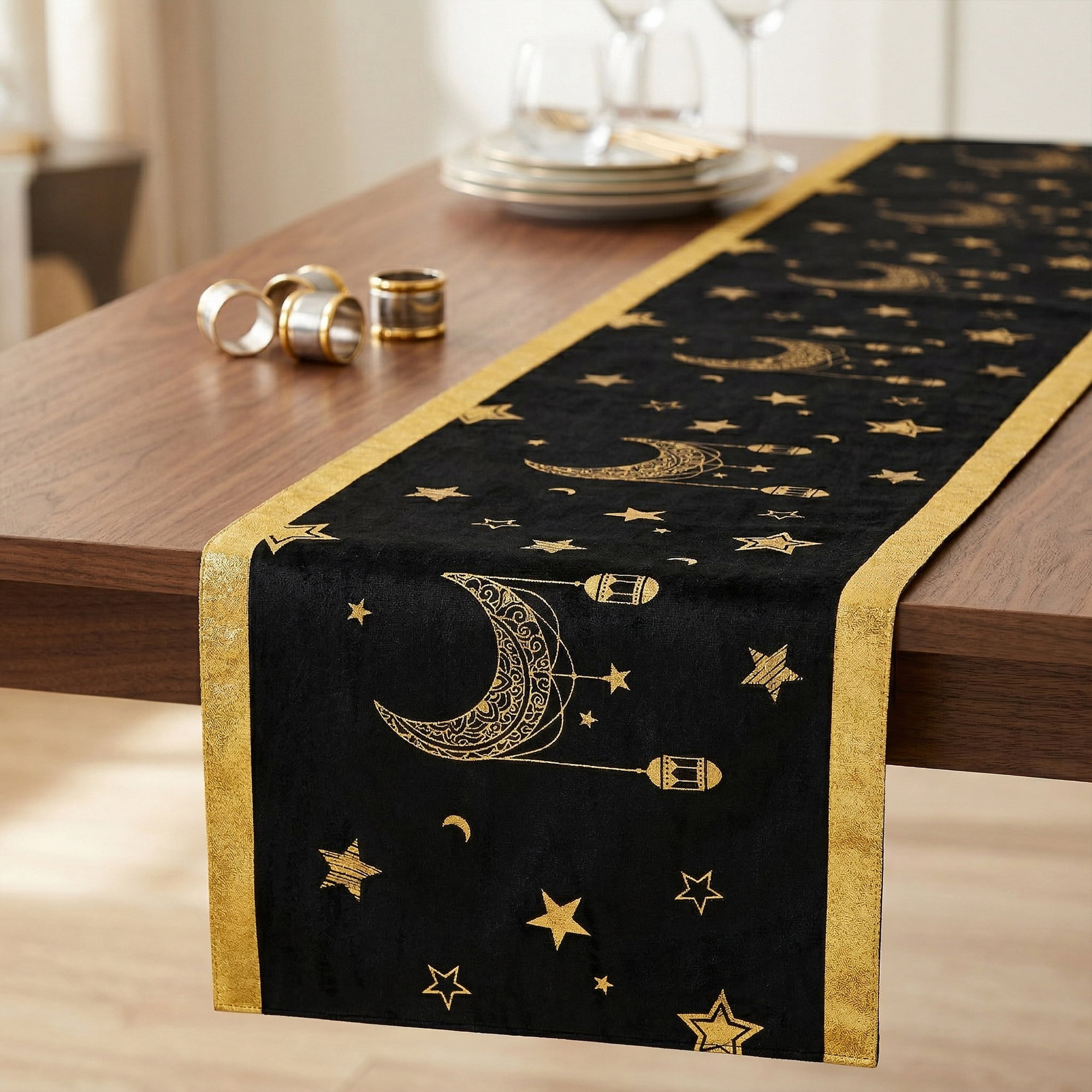 Unique Bargains Long Polyester Kitchen Runner Table Runner for Decor Black 13"x94.5"