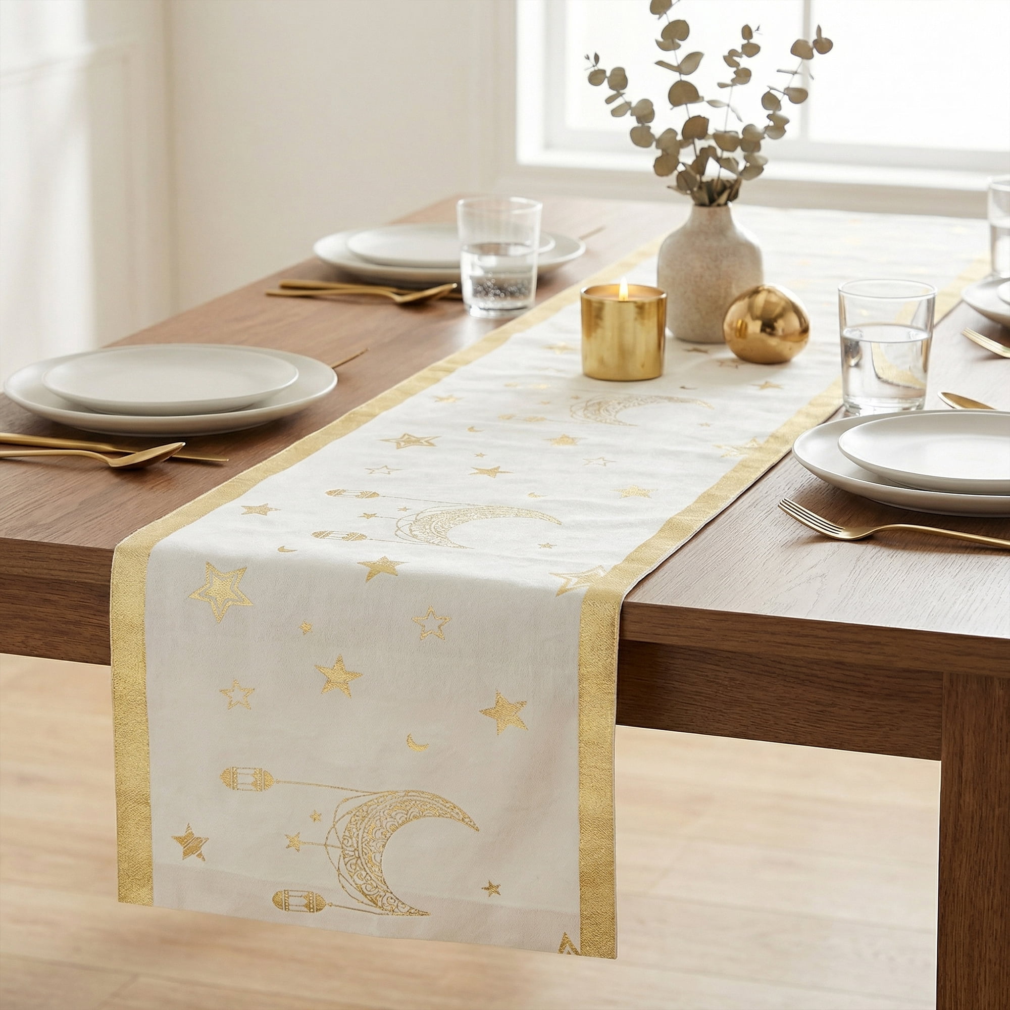 Unique Bargains Long Polyester Kitchen Runner Table Runner for Decor White 13"x106.3"