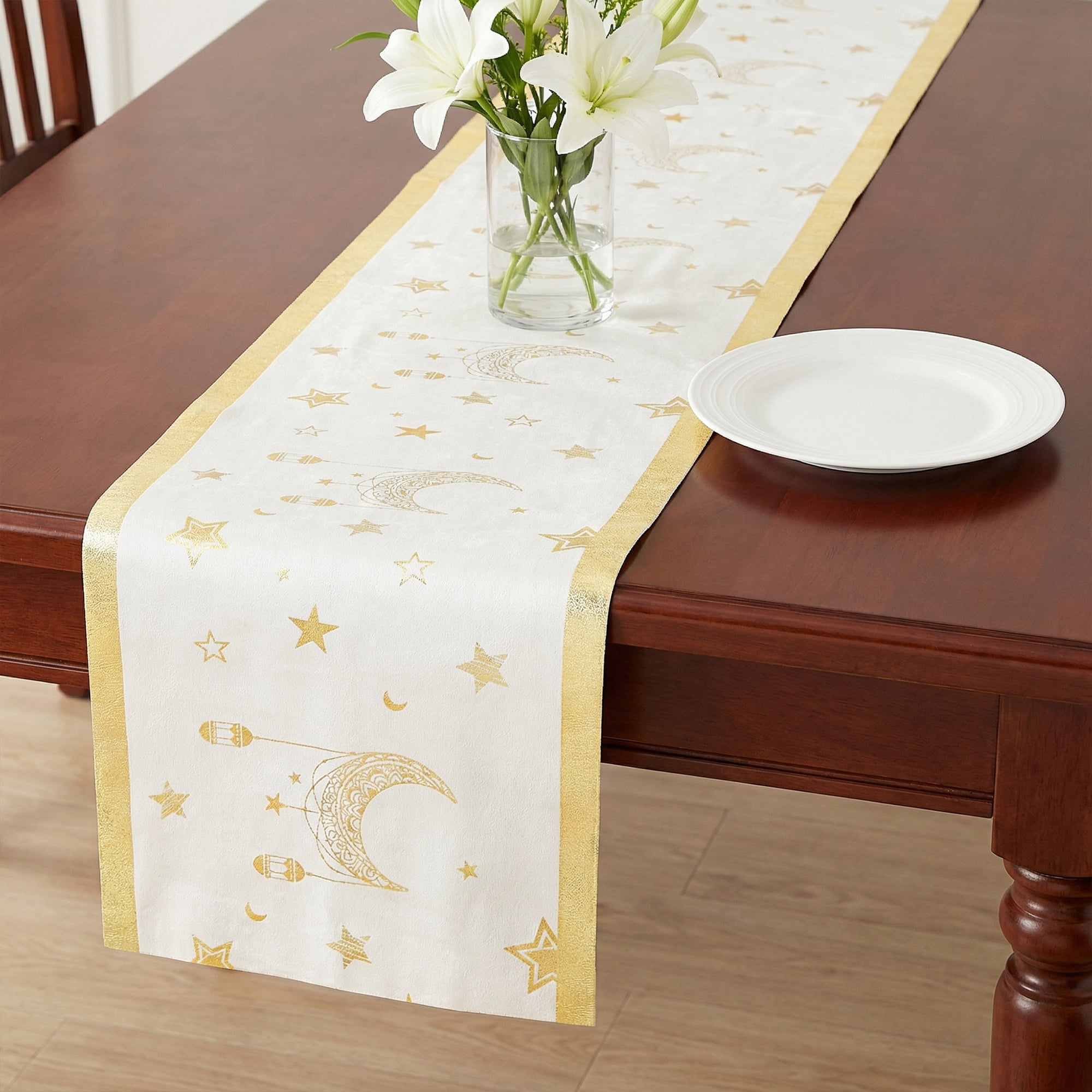 Unique Bargains Long Polyester Kitchen Runner Table Runner for Decor White 13"x82.7"