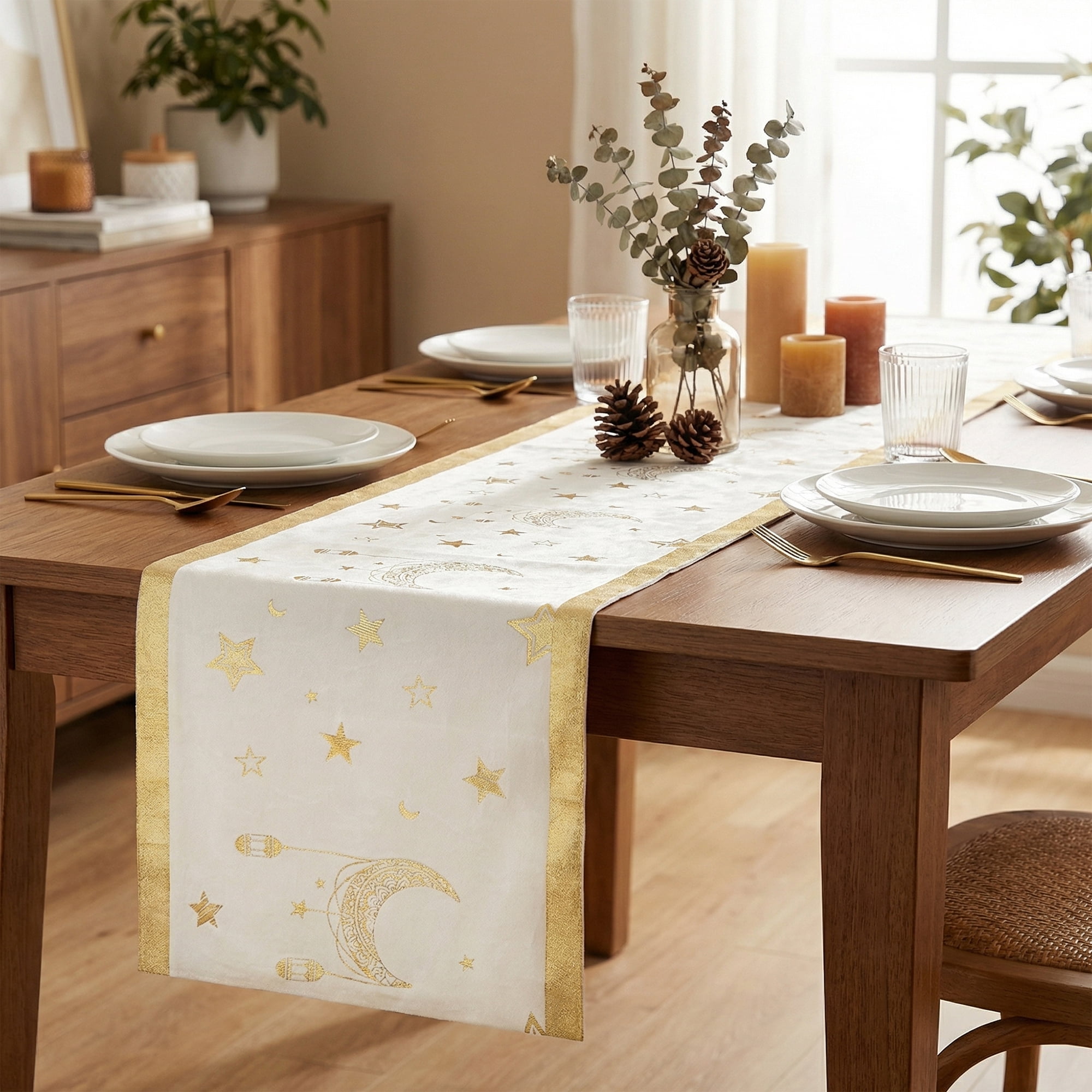 Unique Bargains Long Polyester Kitchen Runner Table Runner for Decor White 13"x94.5"