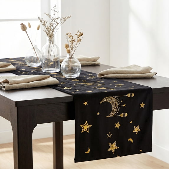 Unique Bargains Long Printed Polyester Table Runner for Decorations Black 13"x82.7"