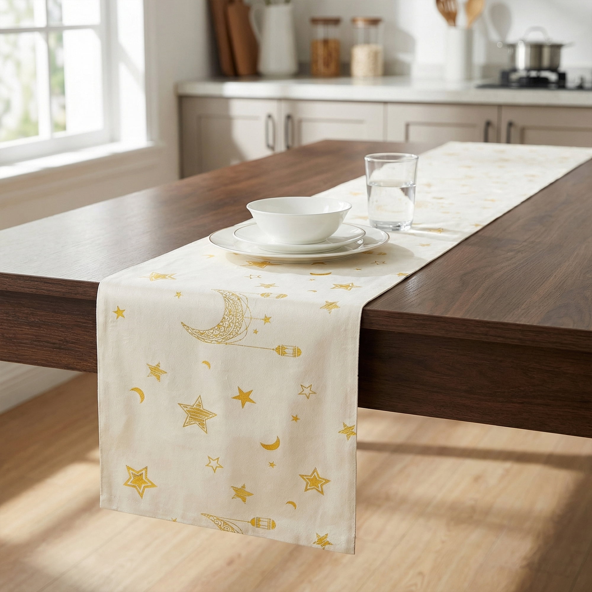 Unique Bargains Long Printed Polyester Table Runner for Decorations White 13"x106.3"