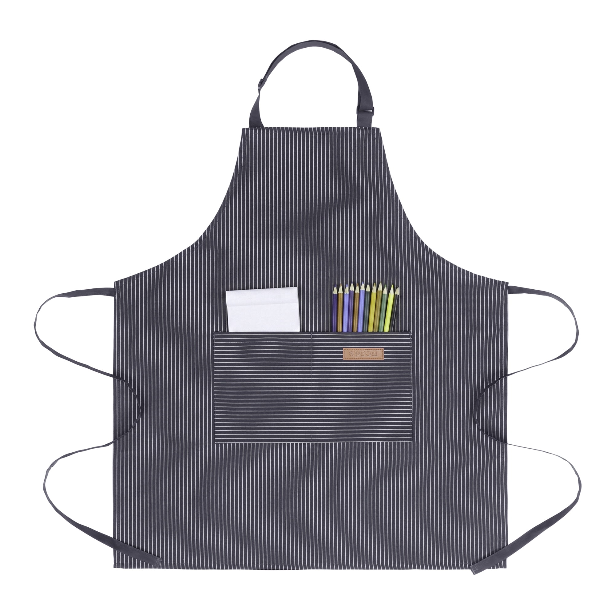 Unique Bargains Long Waist Polyester Cooking Apron 35.4" x 26.4" Black Fine Stripe