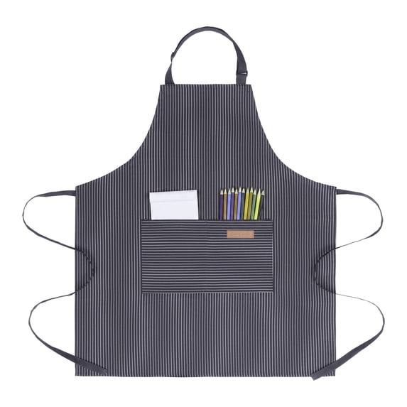 Unique Bargains Long Waist Polyester Cooking Apron 35.4" x 26.4" Black Fine Stripe