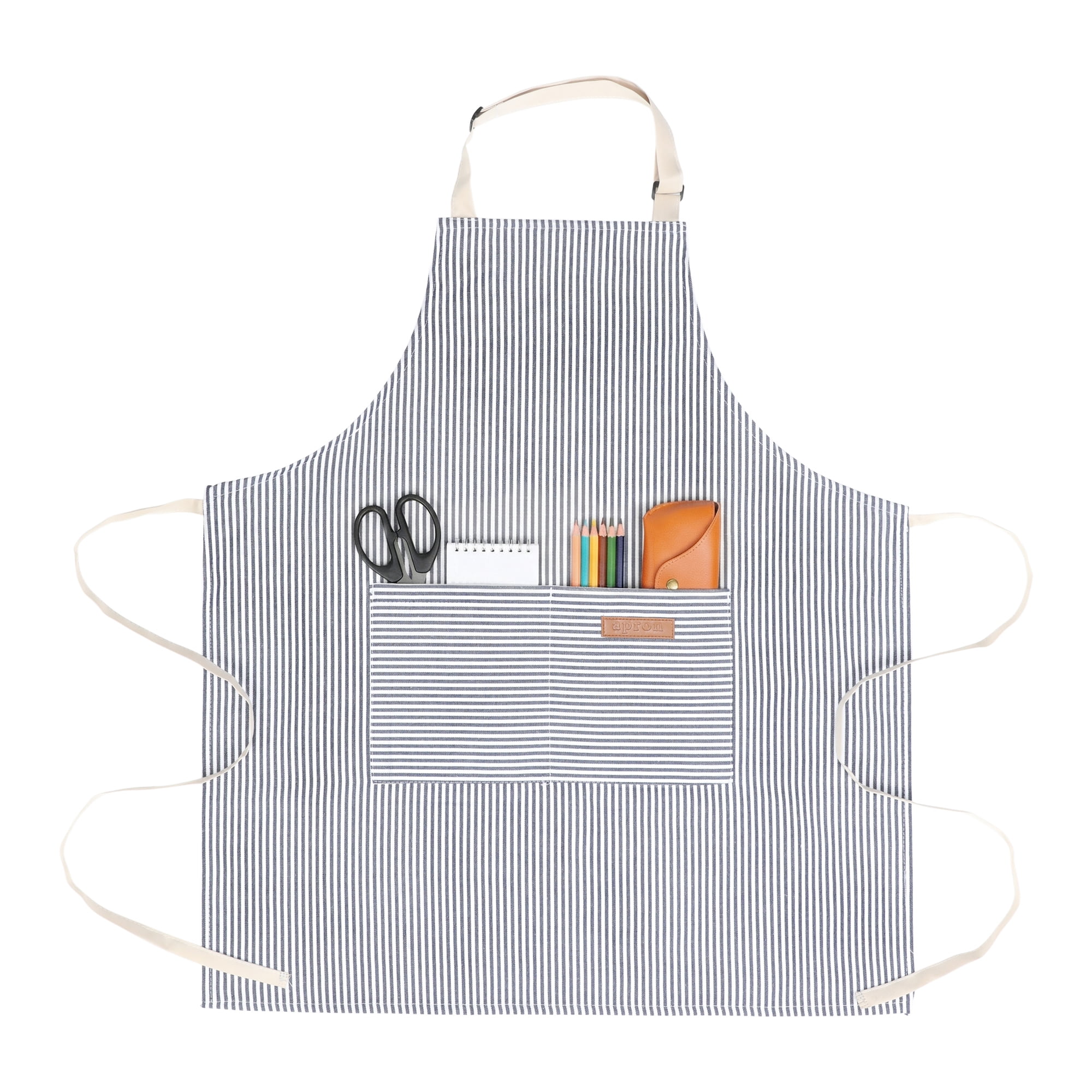 Unique Bargains Long Waist Polyester Cooking Apron 35.4" x 26.4" Blue White Stripe