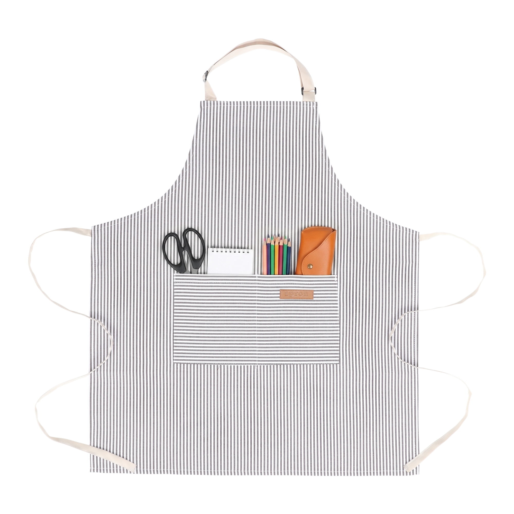Unique Bargains Long Waist Polyester Cooking Apron 35.4" x 26.4" Gray White Stripe