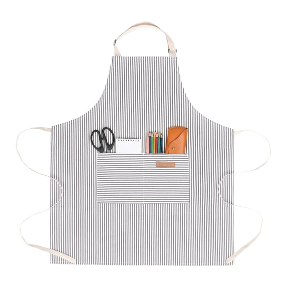 Unique Bargains Long Waist Polyester Cooking Apron 35.4" x 26.4" Gray White Stripe