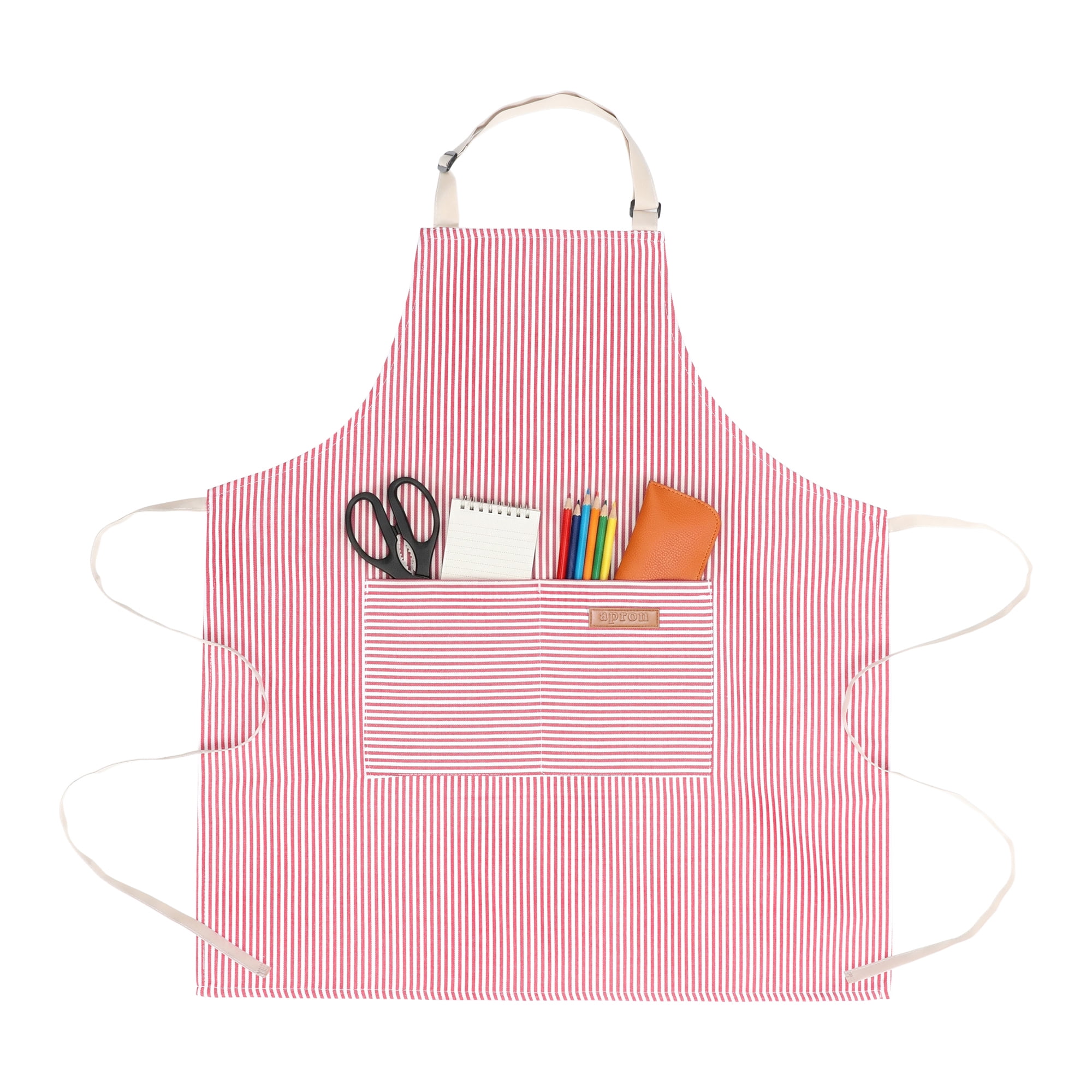 Unique Bargains Long Waist Polyester Cooking Apron 35.4" x 26.4" Pink White Stripe