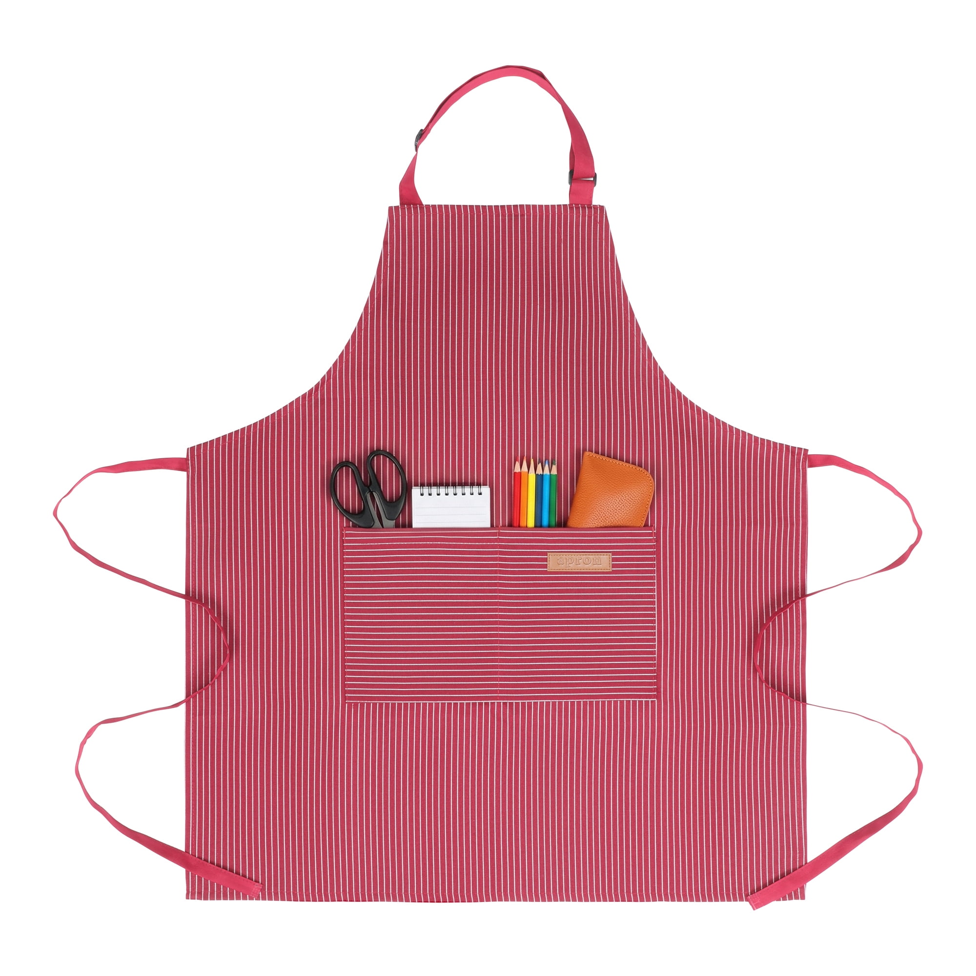 Unique Bargains Long Waist Polyester Cooking Apron 35.4" x 26.4" Red Fine Stripe