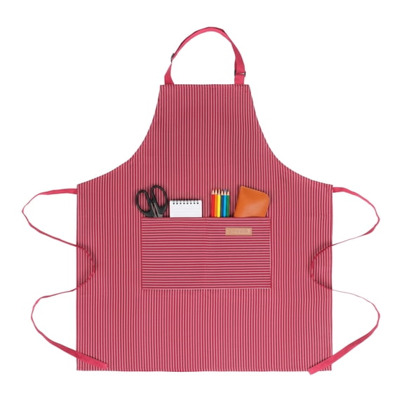 Unique Bargains Long Waist Polyester Cooking Apron 35.4" x 26.4" Red Fine Stripe
