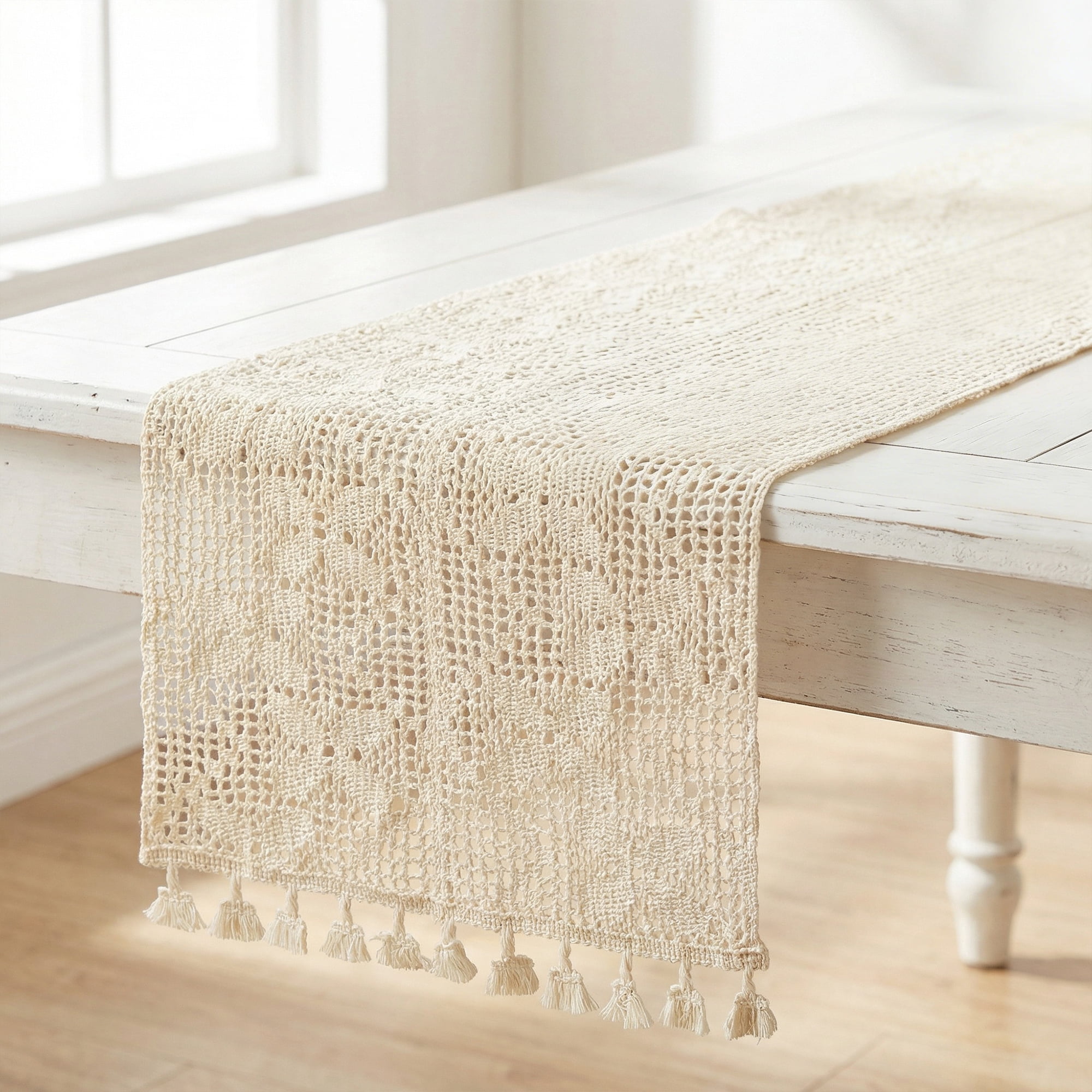 Unique Bargains Long Washable Cotton Kitchen Runner with Tassel Butterfly Flower 63in