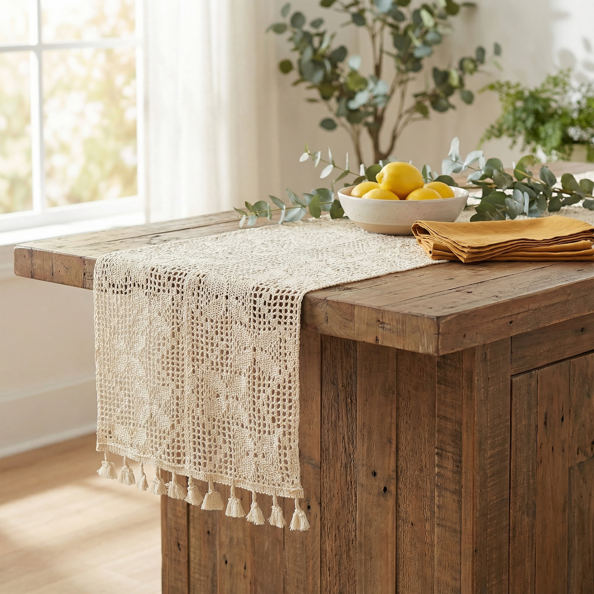 Unique Bargains Long Washable Cotton Kitchen Runner with Tassel Butterfly Flower 70.9in