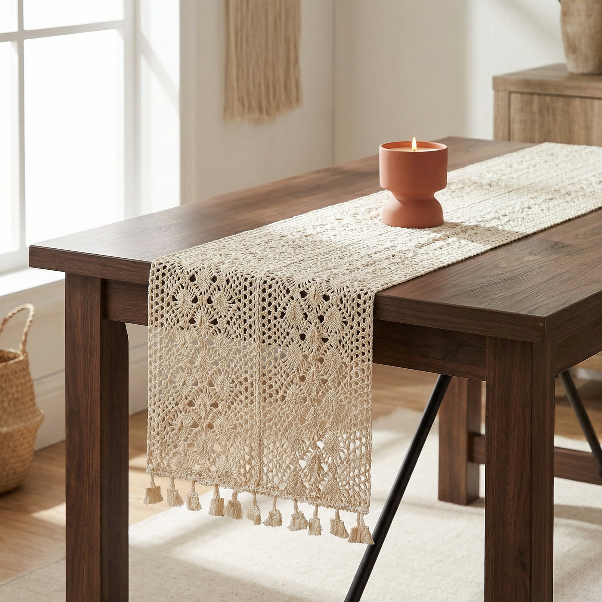 Unique Bargains Long Washable Cotton Kitchen Runner with Tassel Phoenix Tail Flower 70.9in