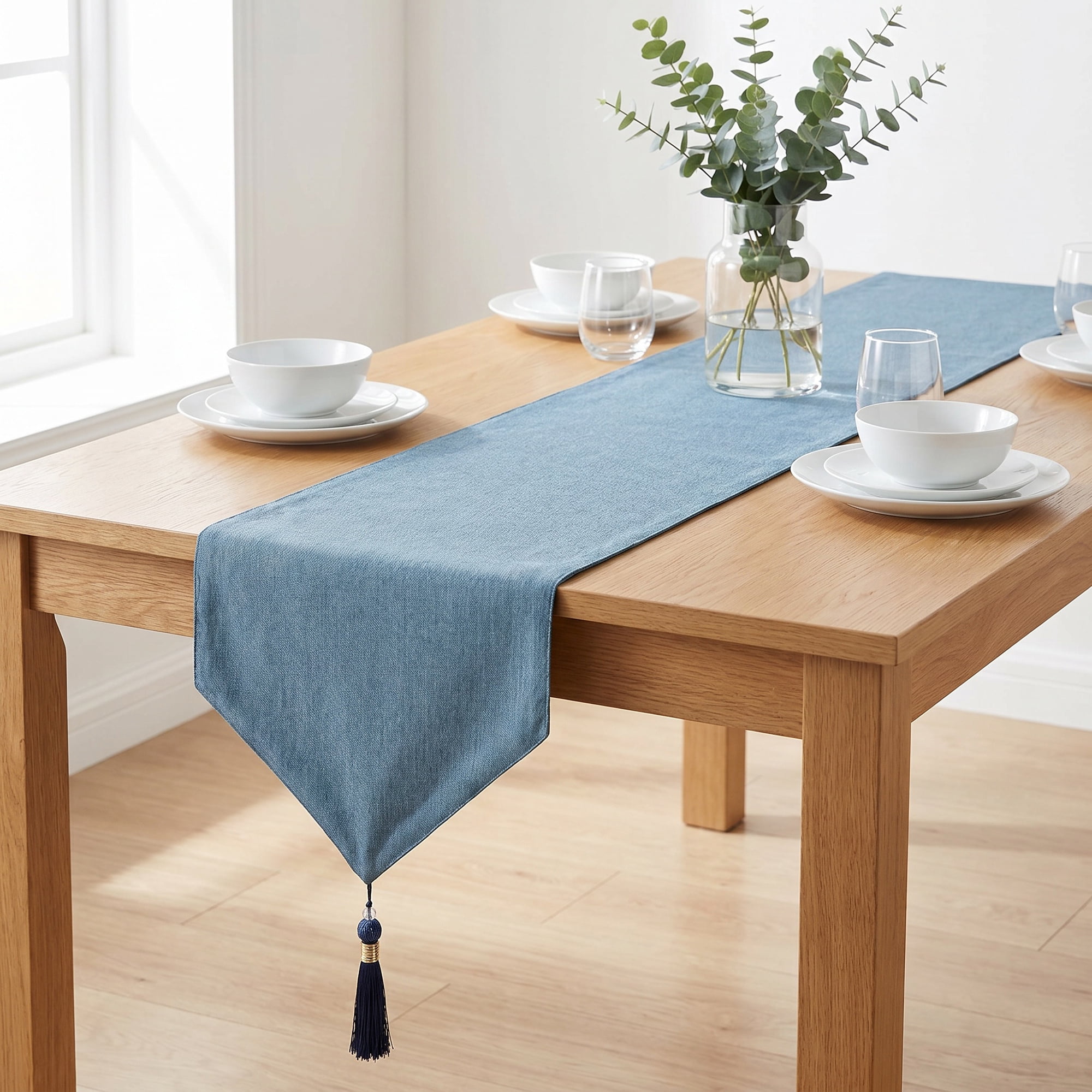 Unique Bargains Long Washable Cotton Table Runner Dark Blue 12.6" x 70.9"