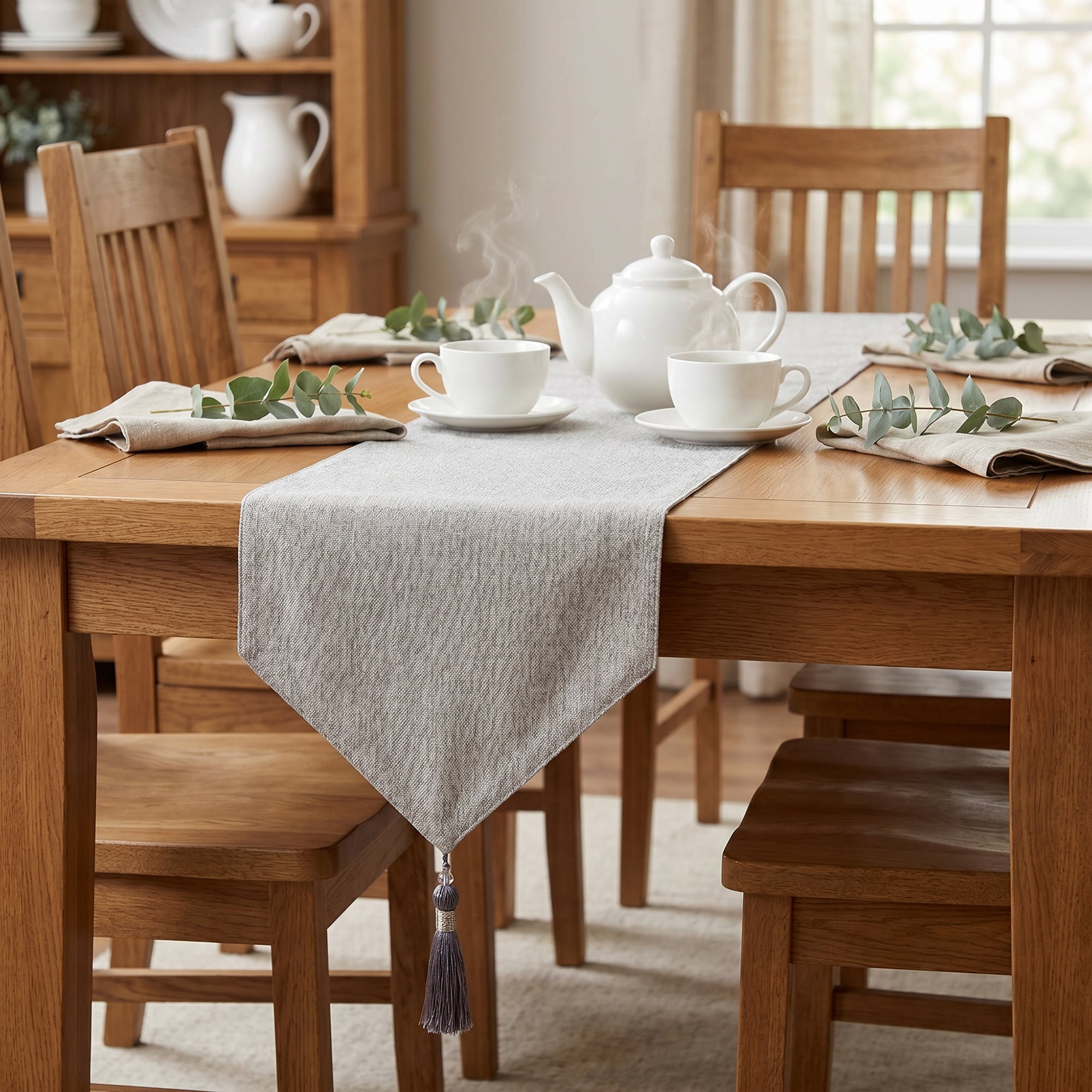 Unique Bargains Long Washable Cotton Table Runner Light Gray 12.6" x 63"