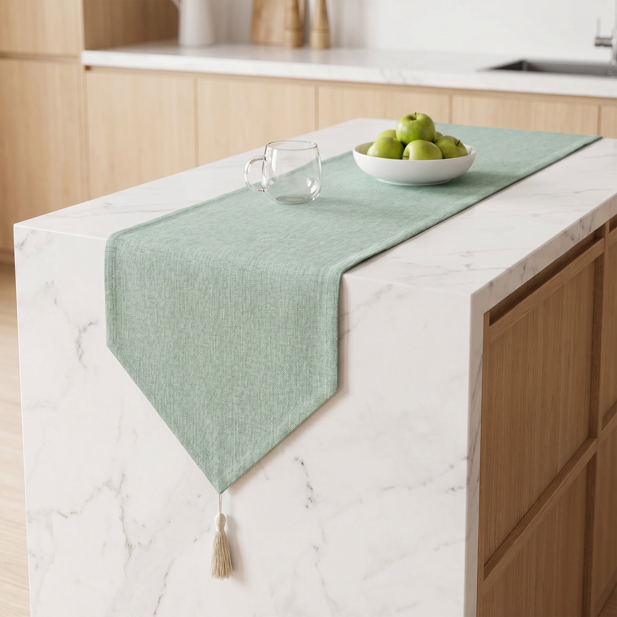 Unique Bargains Long Washable Cotton Table Runner Light Green 12.6" x 63"